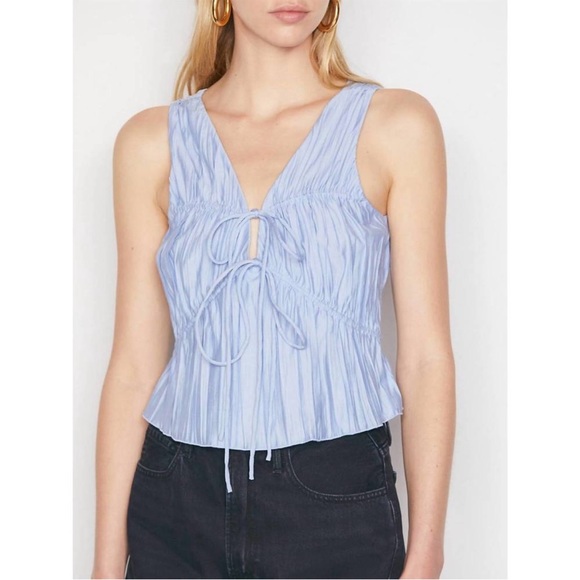 NWT FRAME Cinched Crinkle Tank on a beautiful powder blue! Greek Goddess! Size M - Picture 15 of 16
